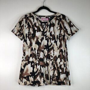 Koi Brown/Cream Scrub Top 224PR Size S
